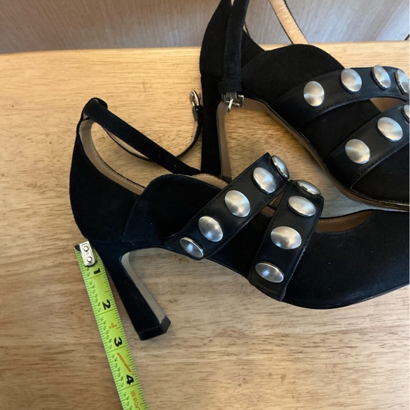 Vince CAMUTO KRELLEN black leather high heels with silver studs, ankle strap, 7M - Picture 8 of 9